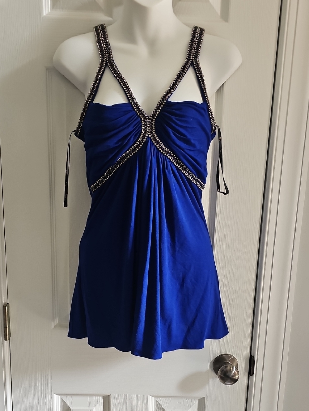 Sky NWOT ROYAL Blue Beaded Halter Tank Top